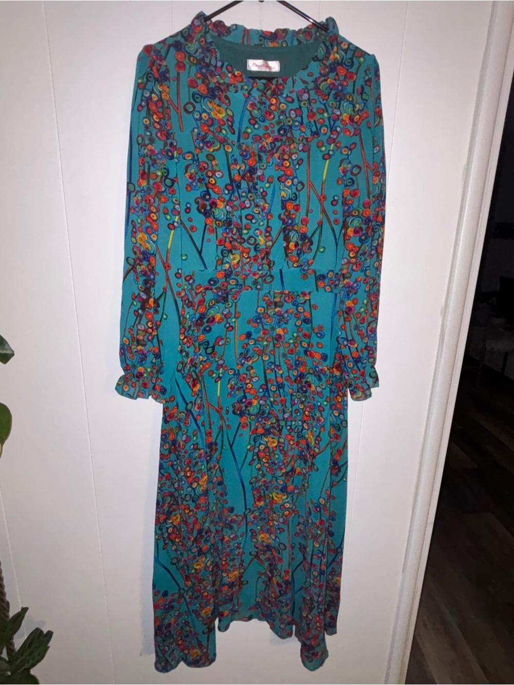 Teal Floral Long-Sleeve Dress